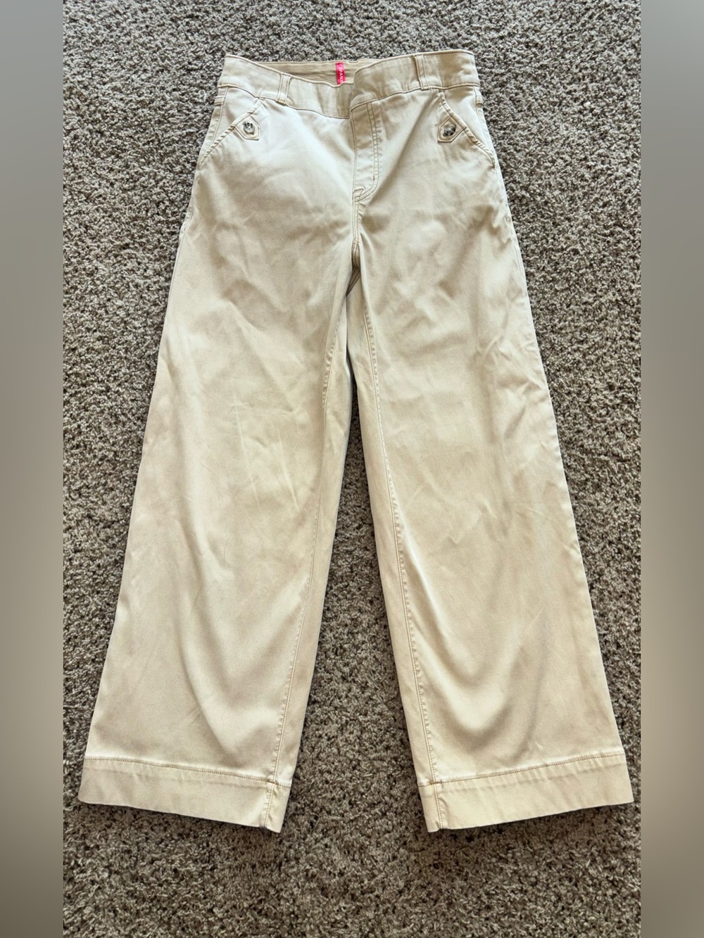 SPANX Stretch Twill Wide Leg Cropped Khaki Pants Size M